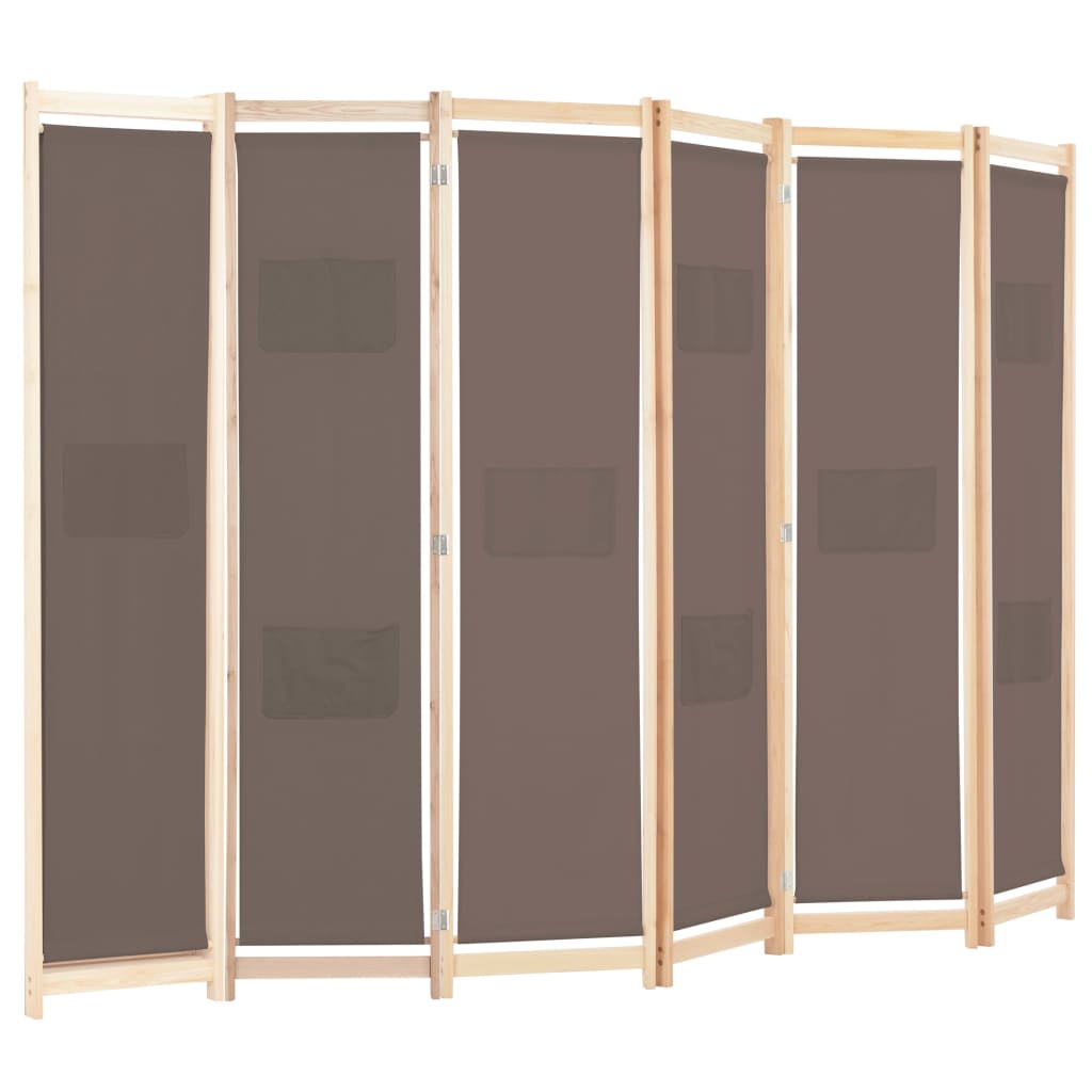 vidaXL Paravan cameră cu 6 panouri, maro, 240x170x4cm, material textil vidaXL Paravan cameră cu 6 panouri, maro, 240x170x4cm, material textil