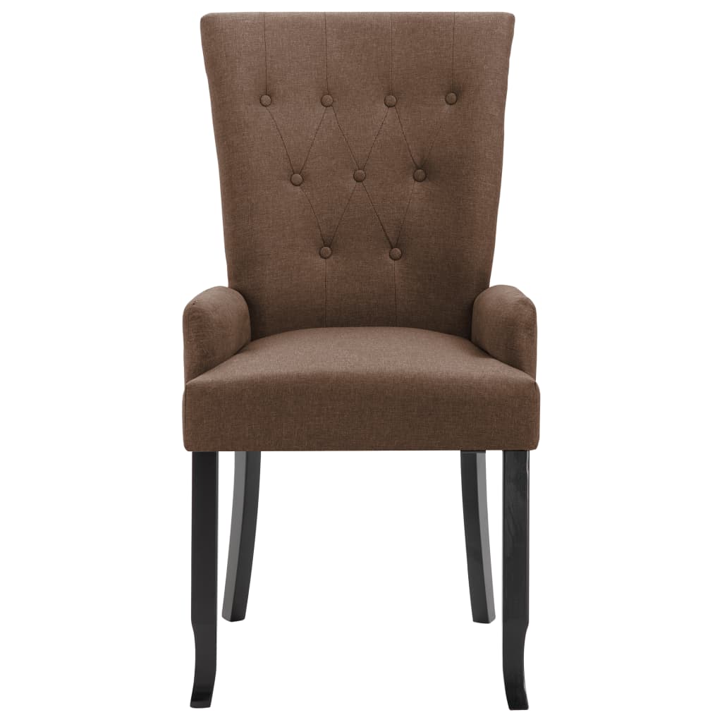 vidaXL Scaun de bucătărie cu brațe, maro, material textil vidaXL Scaun de bucătărie cu brațe, maro, material textil