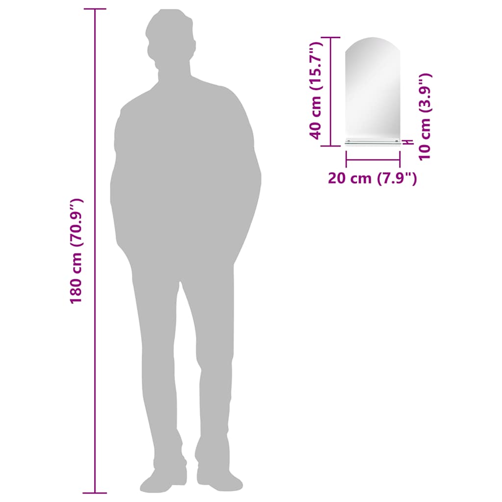 vidaXL Oglindă de perete cu raft, 20 x 40 cm, sticlă securizată