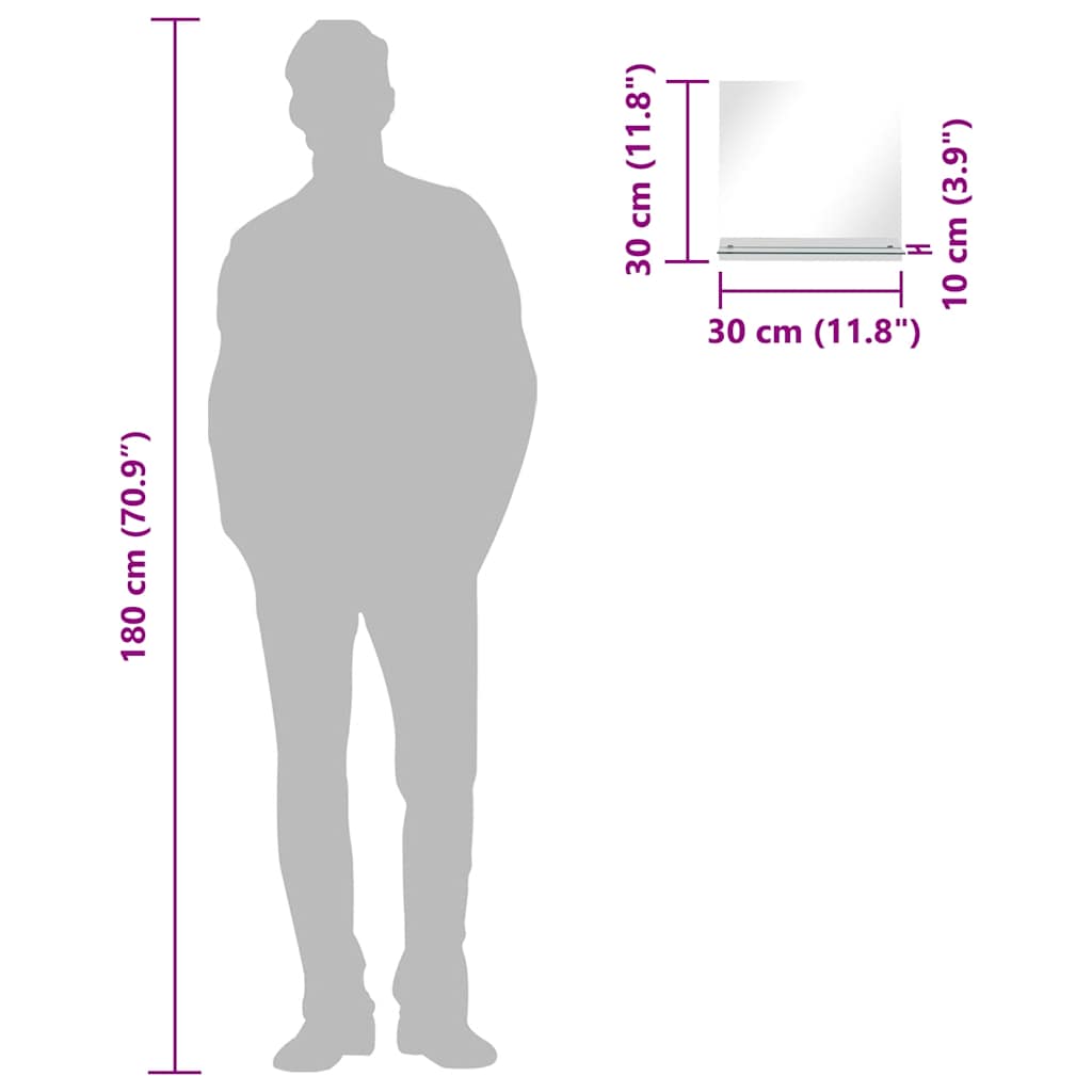 vidaXL Oglindă de perete cu raft, 30 x 30 cm, sticlă securizată