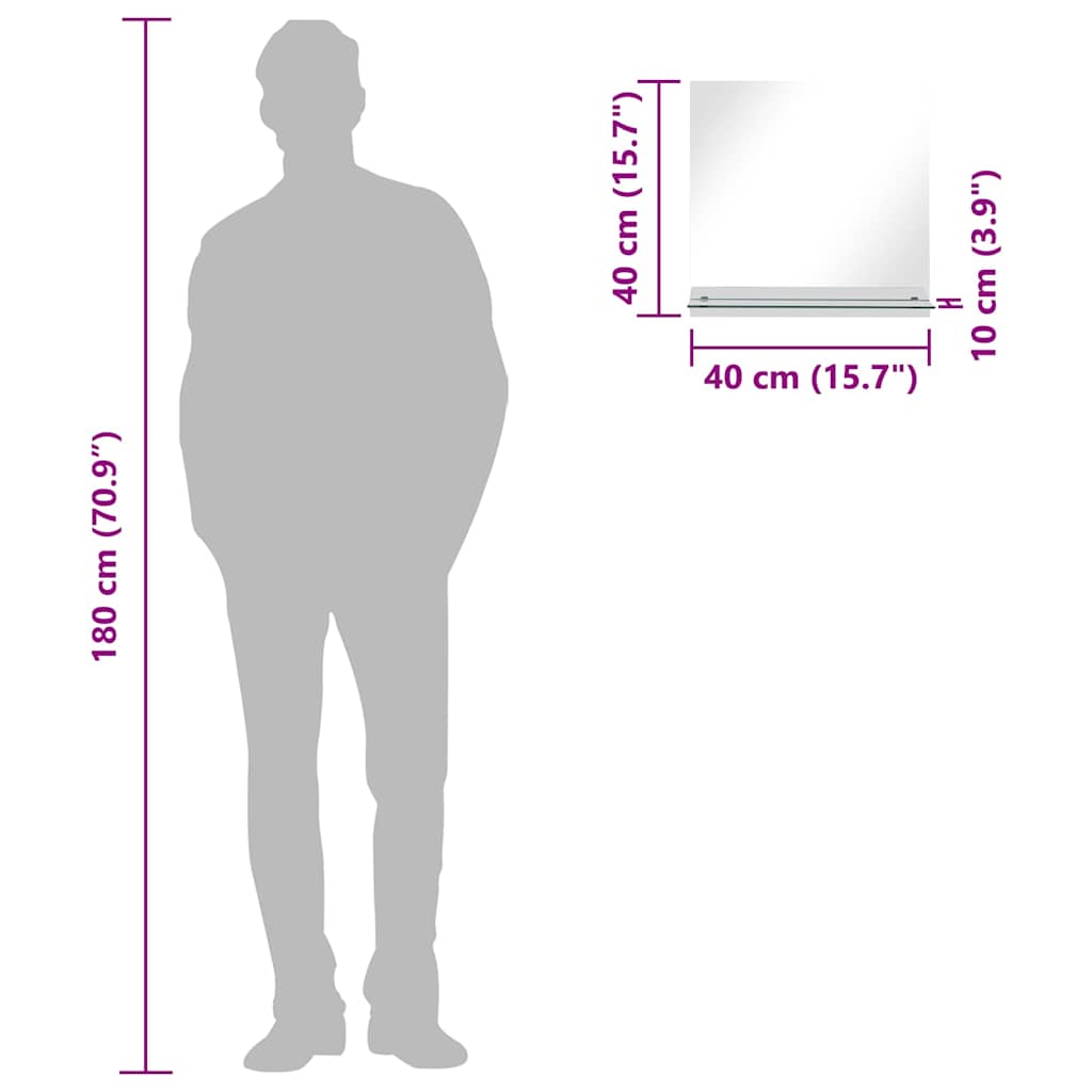 vidaXL Oglindă de perete cu raft, 40 x 40 cm, sticlă securizată