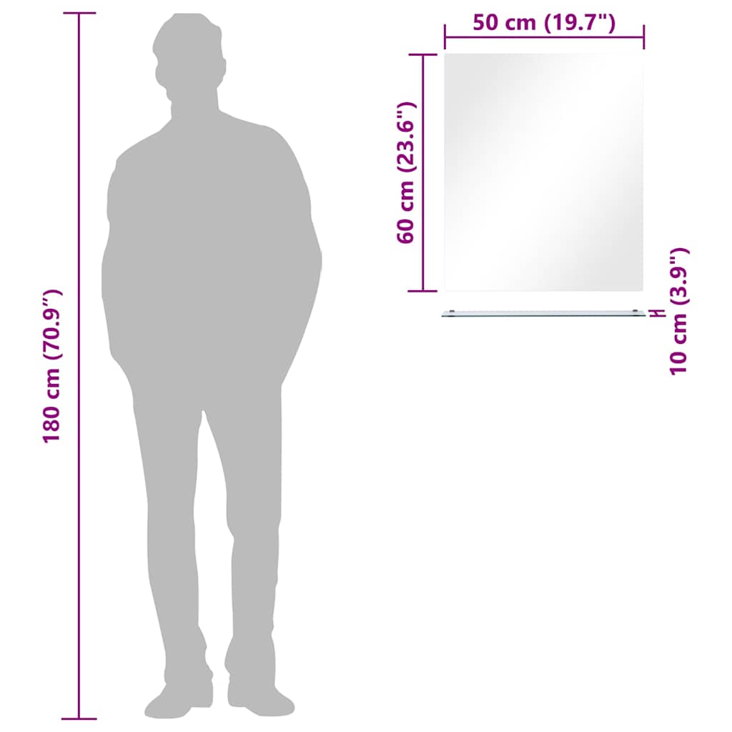 vidaXL Oglindă de perete cu raft, 50 x 60 cm, sticlă securizată