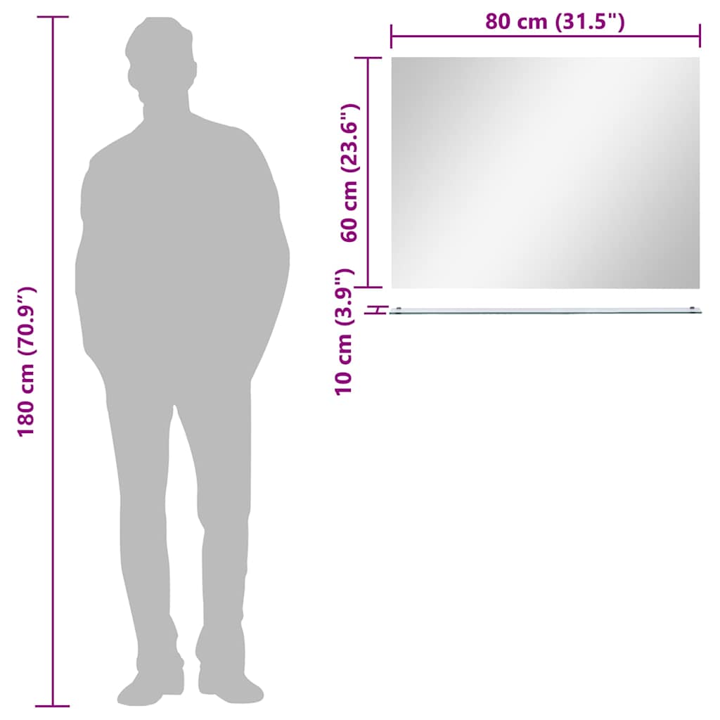 vidaXL Oglindă de perete cu raft, 80 x 60 cm, sticlă securizată