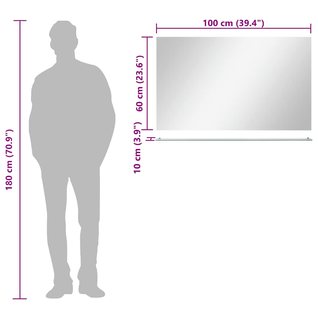 vidaXL Oglindă de perete cu raft, 100 x 60 cm, sticlă securizată