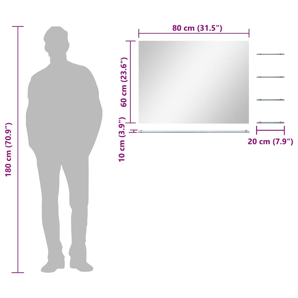 vidaXL Oglindă de perete cu 5 rafturi, argintiu, 80 x 60 cm