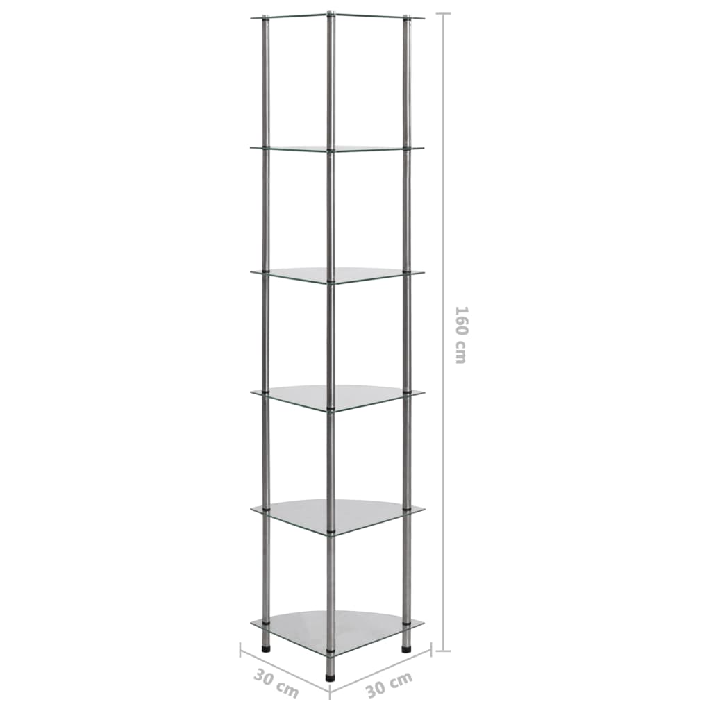 vidaXL Raft cu 6 niveluri transparent, 30x30x160 cm, sticlă securizată