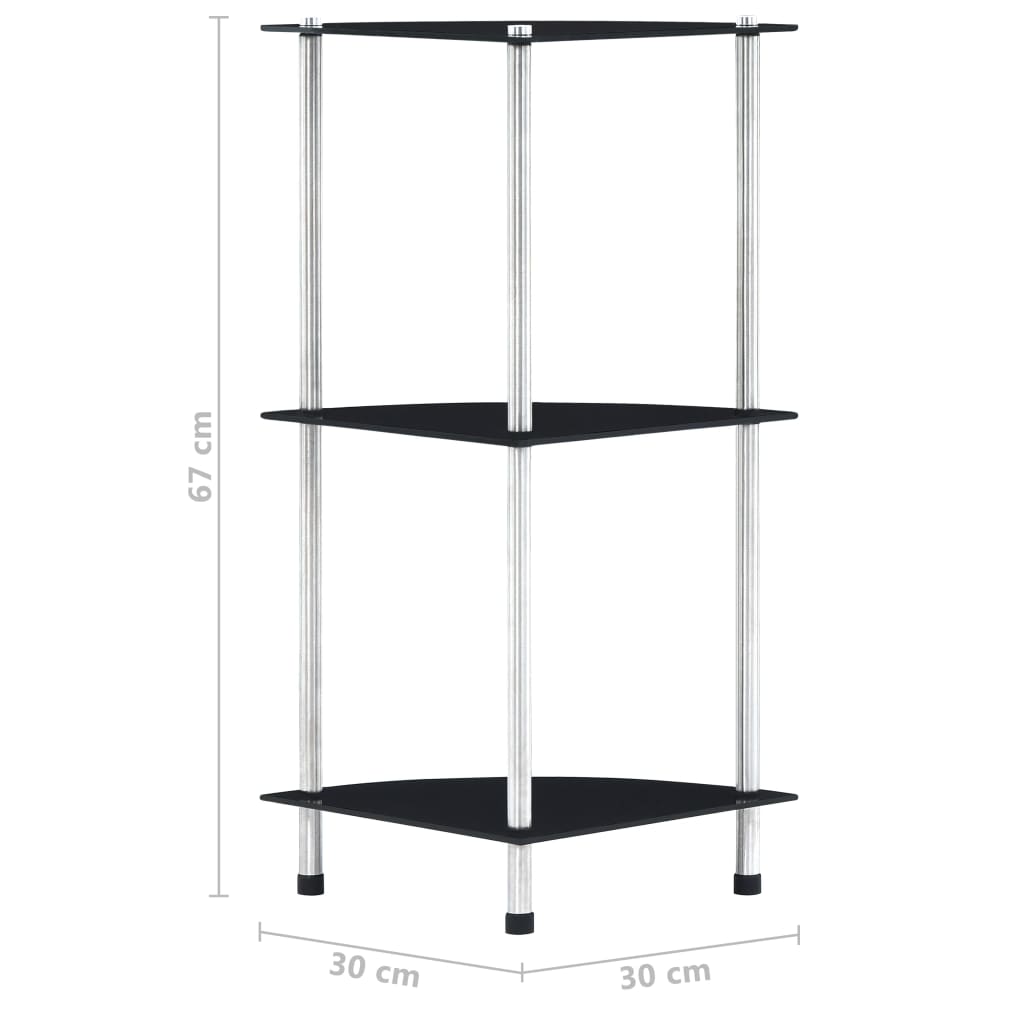 vidaXL Raft cu 3 niveluri, negru, 30 x 30 x 67 cm, sticlă securizată vidaXL Raft cu 3 niveluri, negru, 30 x 30 x 67 cm, sticlă securizată