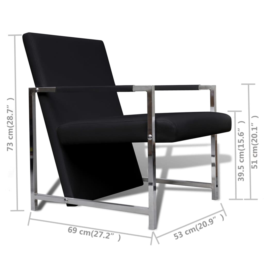 vidaXL Fotolii, 2 buc., cadru cromat, negru, piele ecologică vidaXL Fotolii, 2 buc., cadru cromat, negru, piele ecologică