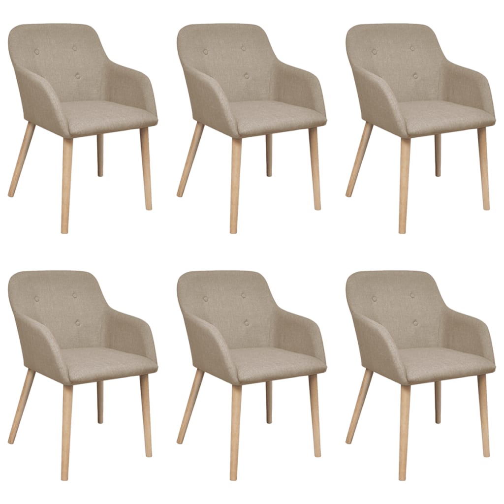 vidaXL Scaune de bucătărie, 6 buc, bej, textil & lemn masiv de stejar vidaXL Scaune de bucătărie, 6 buc, bej, textil & lemn masiv de stejar