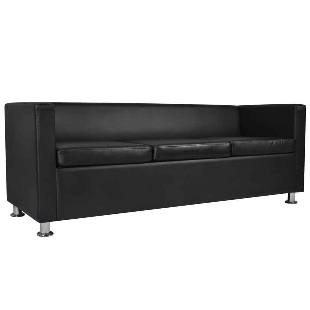 vidaXL Set canapele 3 locuri și 2 locuri, negru, piele artificială