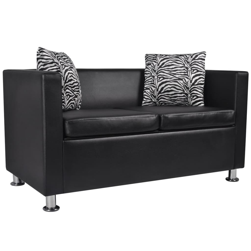 vidaXL Set canapele 3 locuri și 2 locuri, negru, piele artificială