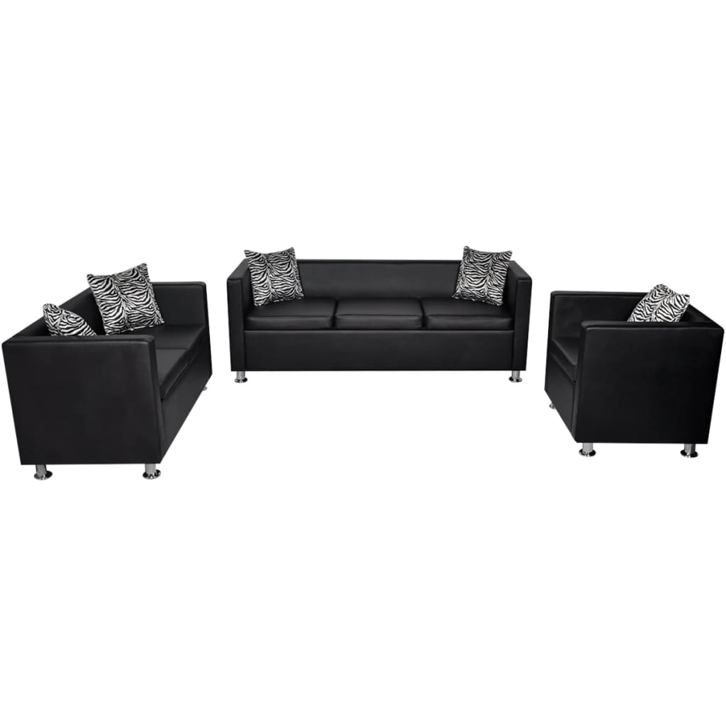 vidaXL Set canapele 3 și 2 locuri și fotoliu, negru, piele artificială vidaXL Set canapele 3 și 2 locuri și fotoliu, negru, piele artificială
