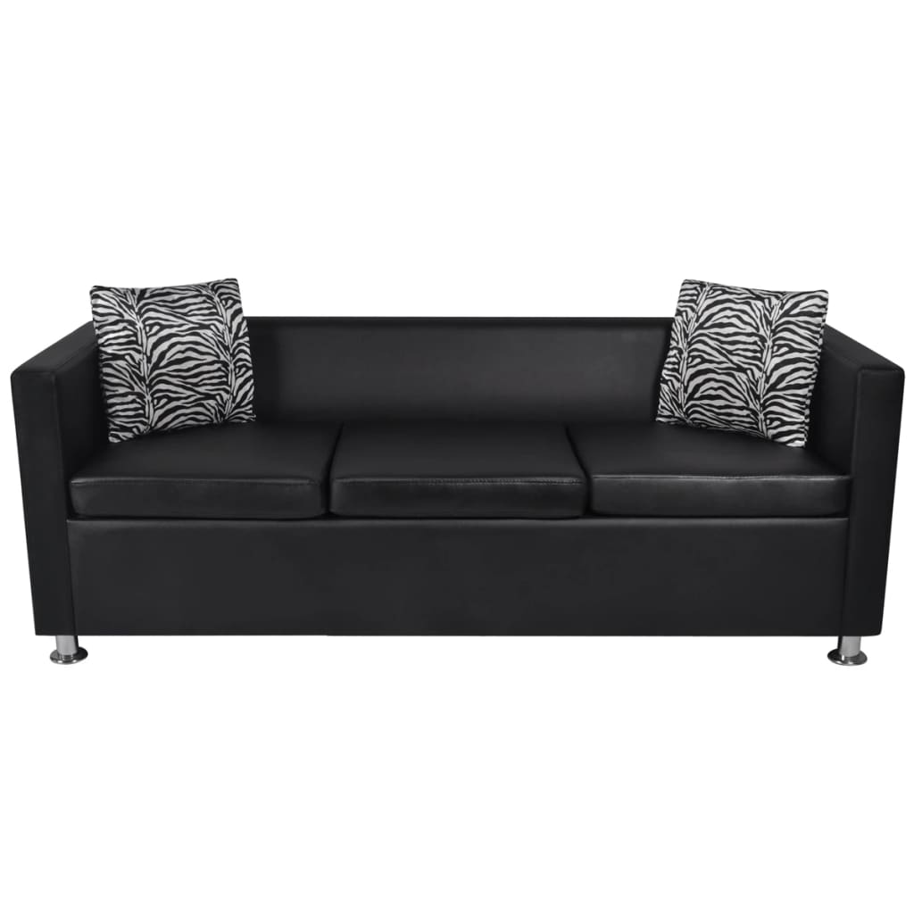 vidaXL Set canapele 3 și 2 locuri și fotoliu, negru, piele artificială vidaXL Set canapele 3 și 2 locuri și fotoliu, negru, piele artificială