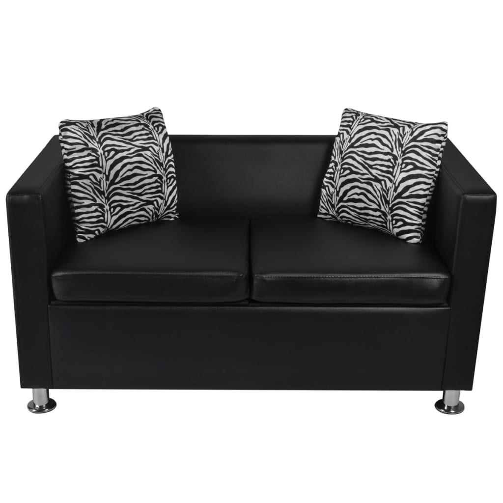 vidaXL Set canapele 3 și 2 locuri și fotoliu, negru, piele artificială vidaXL Set canapele 3 și 2 locuri și fotoliu, negru, piele artificială