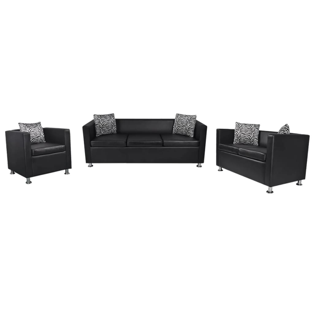 vidaXL Set canapele 3 și 2 locuri și fotoliu, negru, piele artificială vidaXL Set canapele 3 și 2 locuri și fotoliu, negru, piele artificială