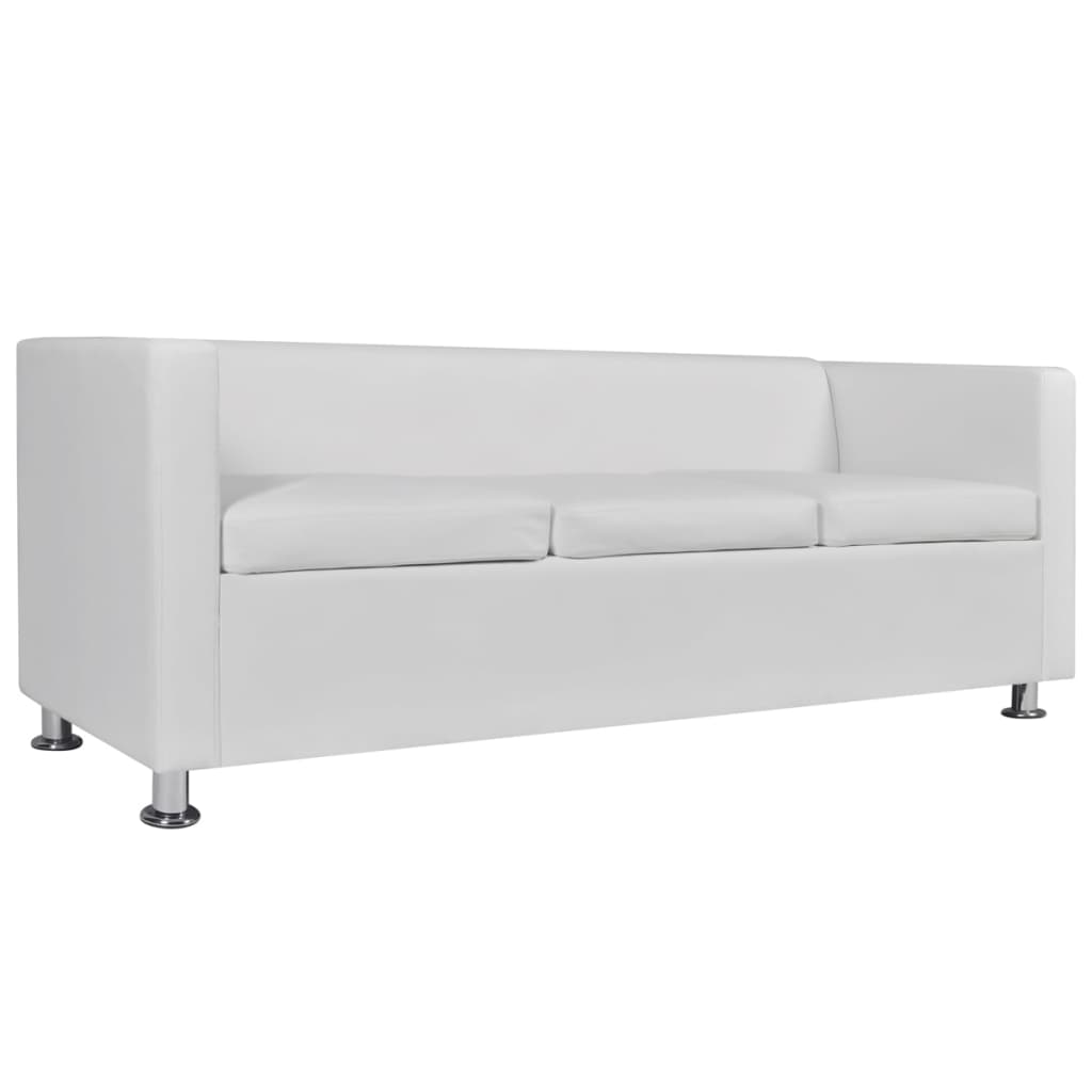 vidaXL Set canapele 3 locuri și 2 locuri, alb, piele artificială vidaXL Set canapele 3 locuri și 2 locuri, alb, piele artificială