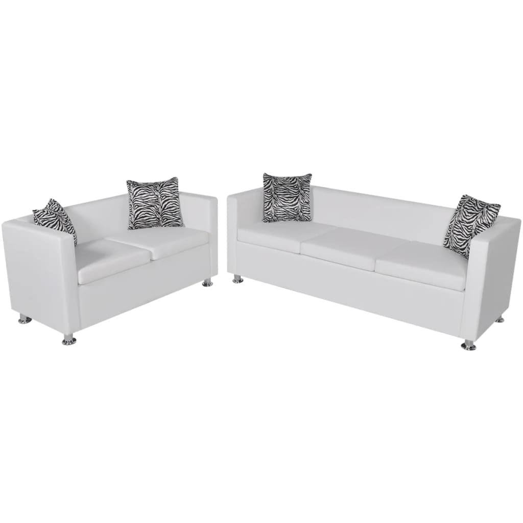 vidaXL Set canapele 3 locuri și 2 locuri, alb, piele artificială vidaXL Set canapele 3 locuri și 2 locuri, alb, piele artificială
