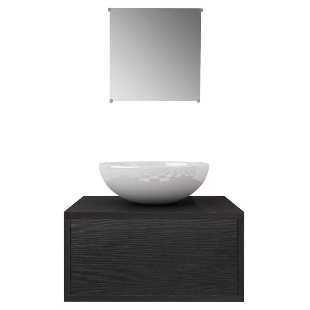 vidaXL Set mobilier baie format din 3 piese cu chiuvetă inclusă, Negru vidaXL Set mobilier baie format din 3 piese cu chiuvetă inclusă, Negru