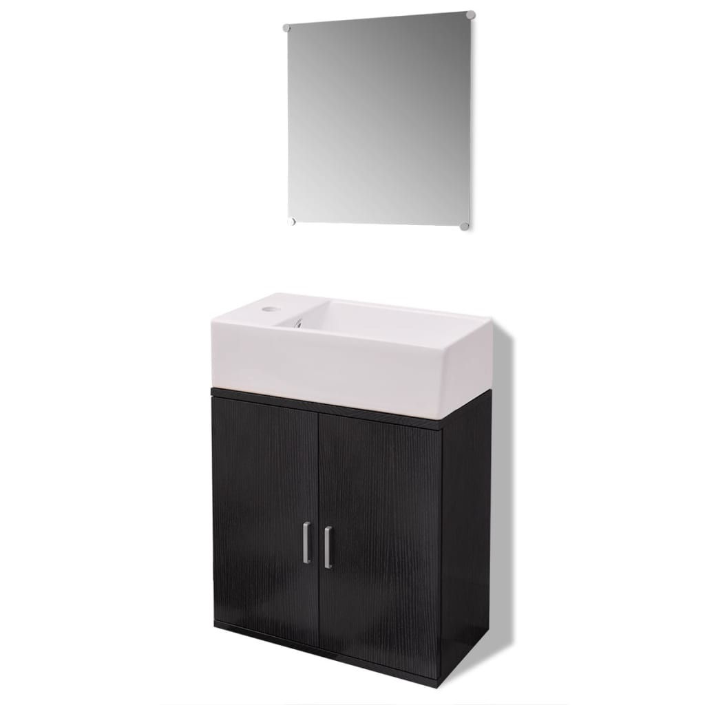 vidaXL Set mobilier baie format din 3 piese cu chiuvetă inclusă, Negru vidaXL Set mobilier baie format din 3 piese cu chiuvetă inclusă, Negru