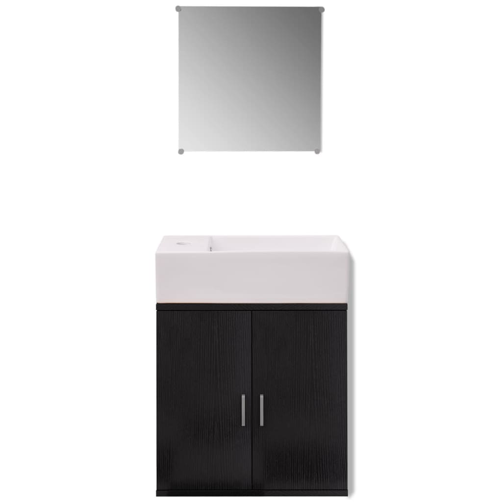 vidaXL Set mobilier baie format din 3 piese cu chiuvetă inclusă, Negru vidaXL Set mobilier baie format din 3 piese cu chiuvetă inclusă, Negru