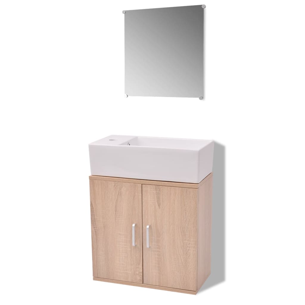 vidaXL Set mobilier baie format din 3 piese cu chiuvetă inclusă, Bej vidaXL Set mobilier baie format din 3 piese cu chiuvetă inclusă, Bej