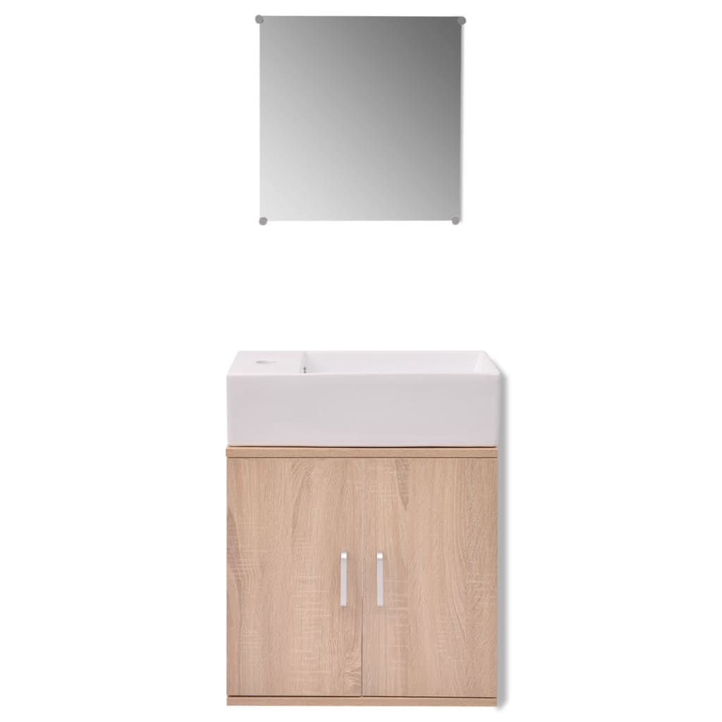 vidaXL Set mobilier baie format din 3 piese cu chiuvetă inclusă, Bej vidaXL Set mobilier baie format din 3 piese cu chiuvetă inclusă, Bej