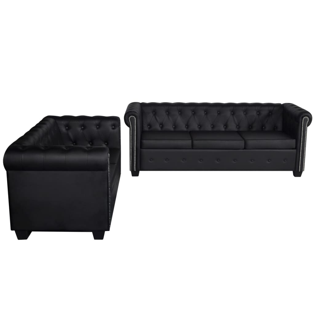 vidaXL Canapea Chesterfield cu 2 și 3 locuri, piele artificială, negru vidaXL Canapea Chesterfield cu 2 și 3 locuri, piele artificială, negru