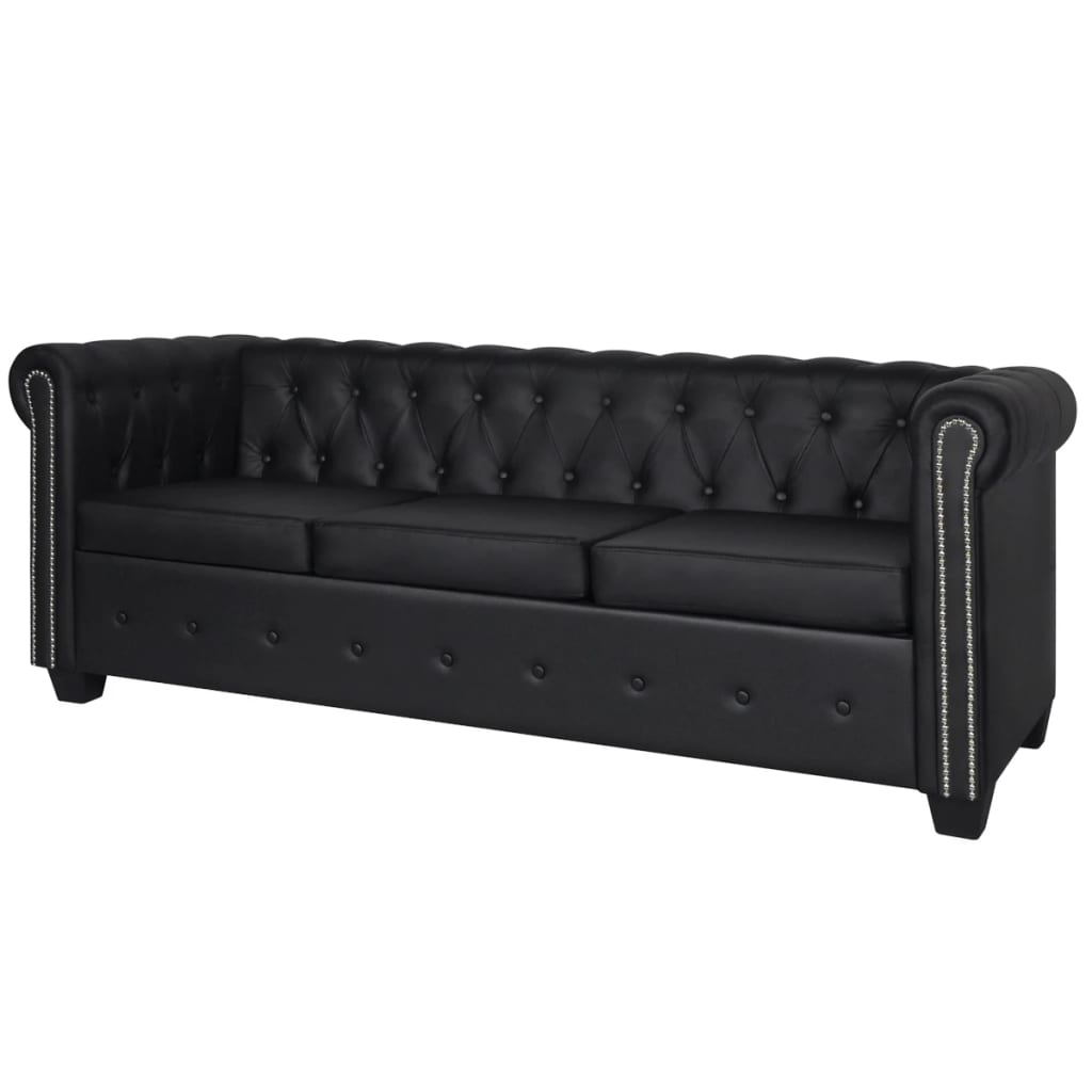 vidaXL Canapea Chesterfield cu 2 și 3 locuri, piele artificială, negru vidaXL Canapea Chesterfield cu 2 și 3 locuri, piele artificială, negru