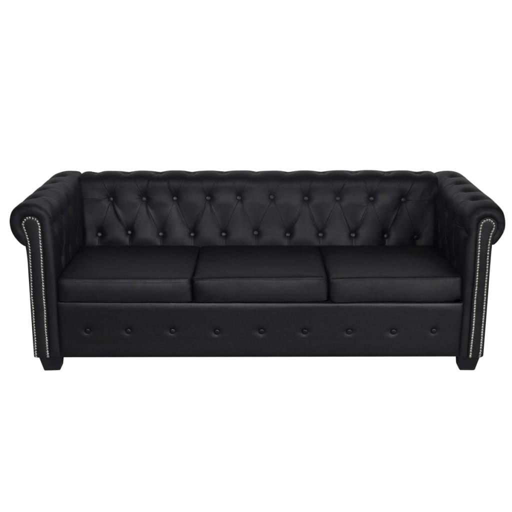 vidaXL Canapea Chesterfield cu 2 și 3 locuri, piele artificială, negru vidaXL Canapea Chesterfield cu 2 și 3 locuri, piele artificială, negru