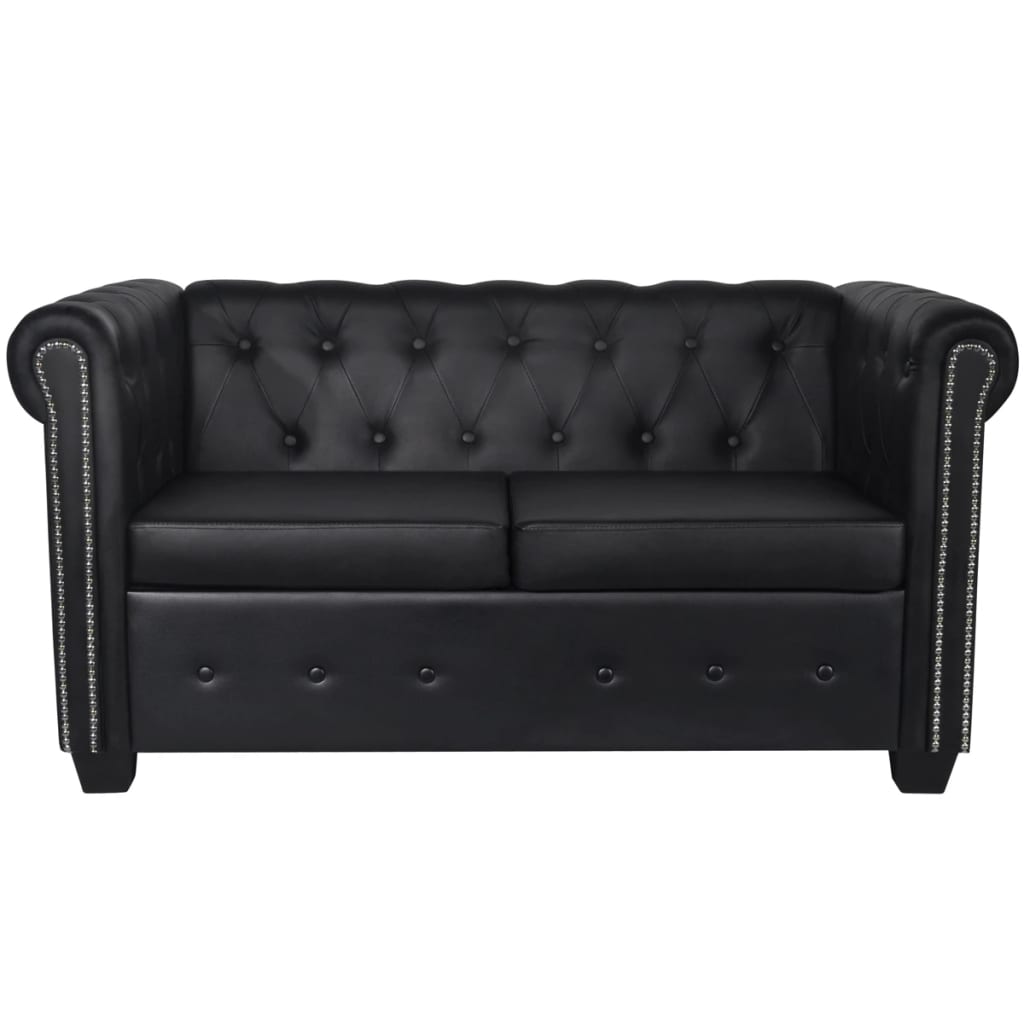 vidaXL Canapea Chesterfield cu 2 și 3 locuri, piele artificială, negru vidaXL Canapea Chesterfield cu 2 și 3 locuri, piele artificială, negru