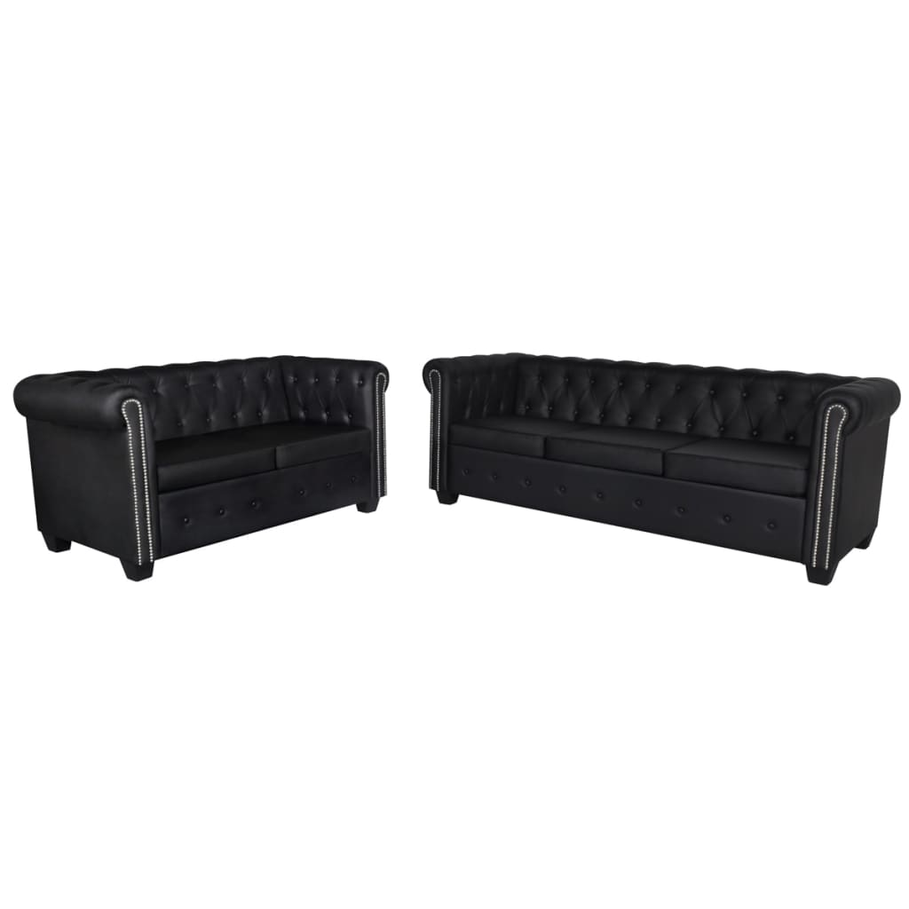 vidaXL Canapea Chesterfield cu 2 și 3 locuri, piele artificială, negru vidaXL Canapea Chesterfield cu 2 și 3 locuri, piele artificială, negru