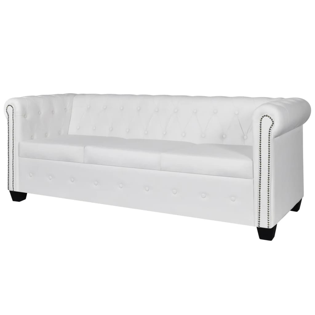 vidaXL Canapea Chesterfield cu 2 și 3 locuri, piele ecologică, alb