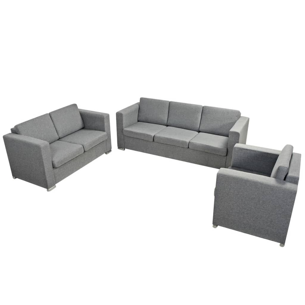 vidaXL Set canapele, 3 piese, gri deschis, material textil