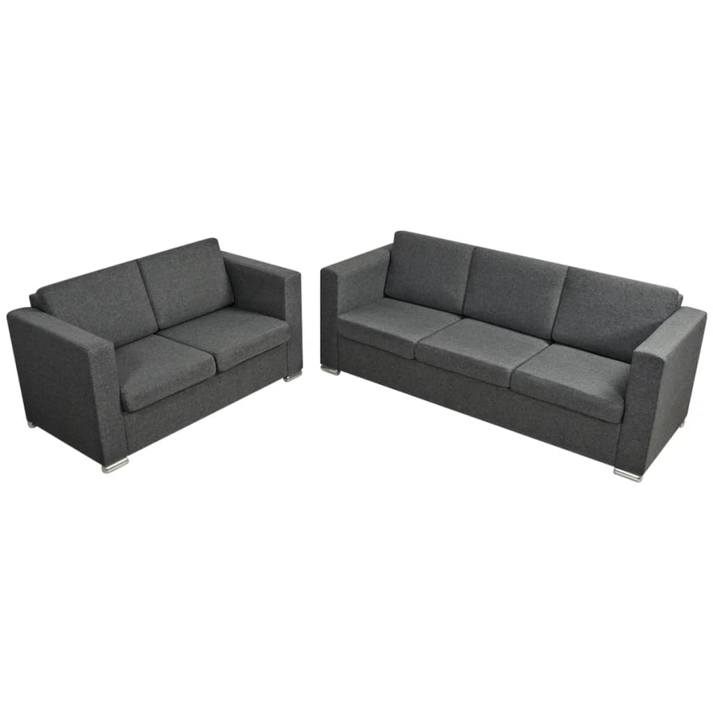 vidaXL Set canapele, 2 piese, gri închis, material textil