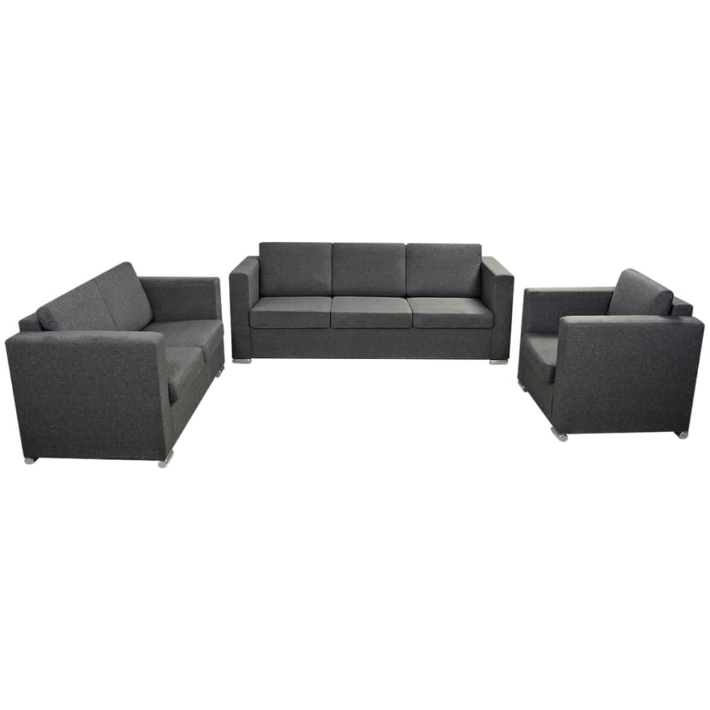vidaXL Set canapele, 3 piese, gri închis, material textil vidaXL Set canapele, 3 piese, gri închis, material textil