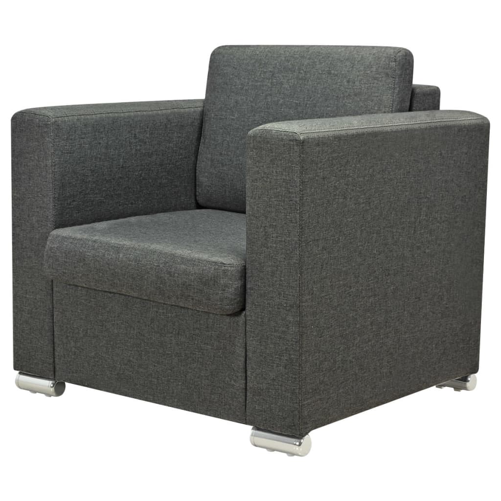 vidaXL Set canapele, 3 piese, gri închis, material textil vidaXL Set canapele, 3 piese, gri închis, material textil