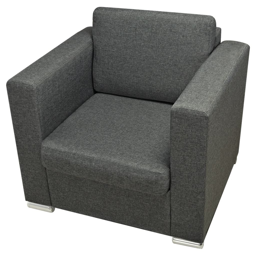 vidaXL Set canapele, 3 piese, gri închis, material textil vidaXL Set canapele, 3 piese, gri închis, material textil
