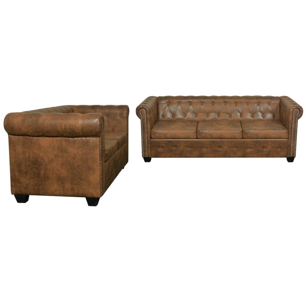 vidaXL Set canapele Chesterfield cu 2 și 3 locuri, maro