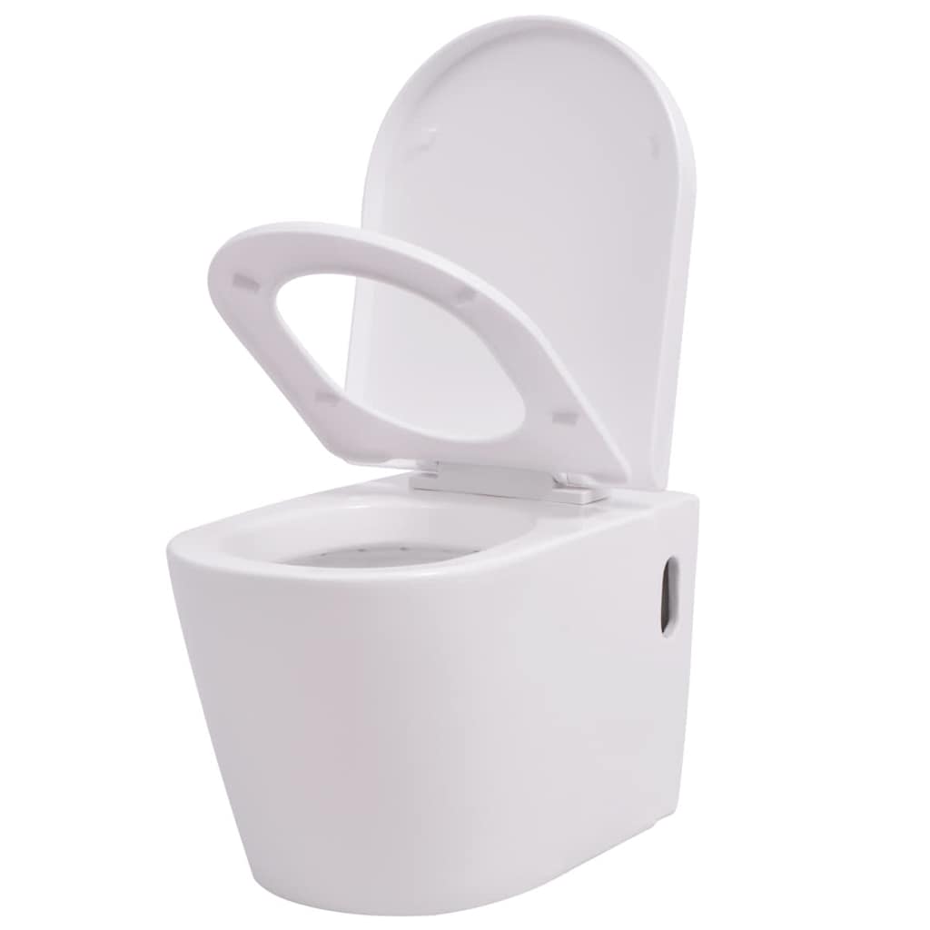 vidaXL Vas toaletă suspendat cu rezervor încastrat, ceramică, alb vidaXL Vas toaletă suspendat cu rezervor încastrat, ceramică, alb