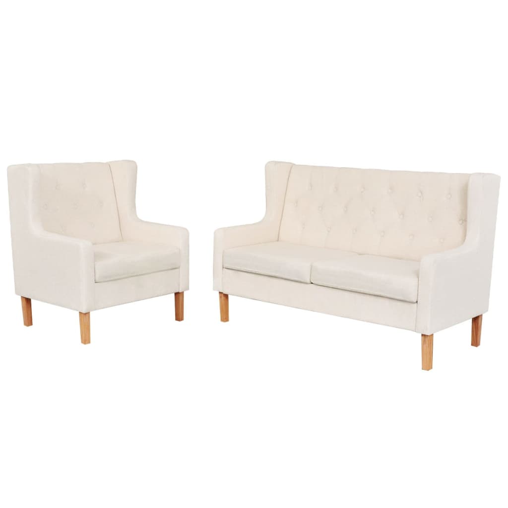 vidaXL Set canapea, 2 piese, textil, Alb crem vidaXL Set canapea, 2 piese, textil, Alb crem