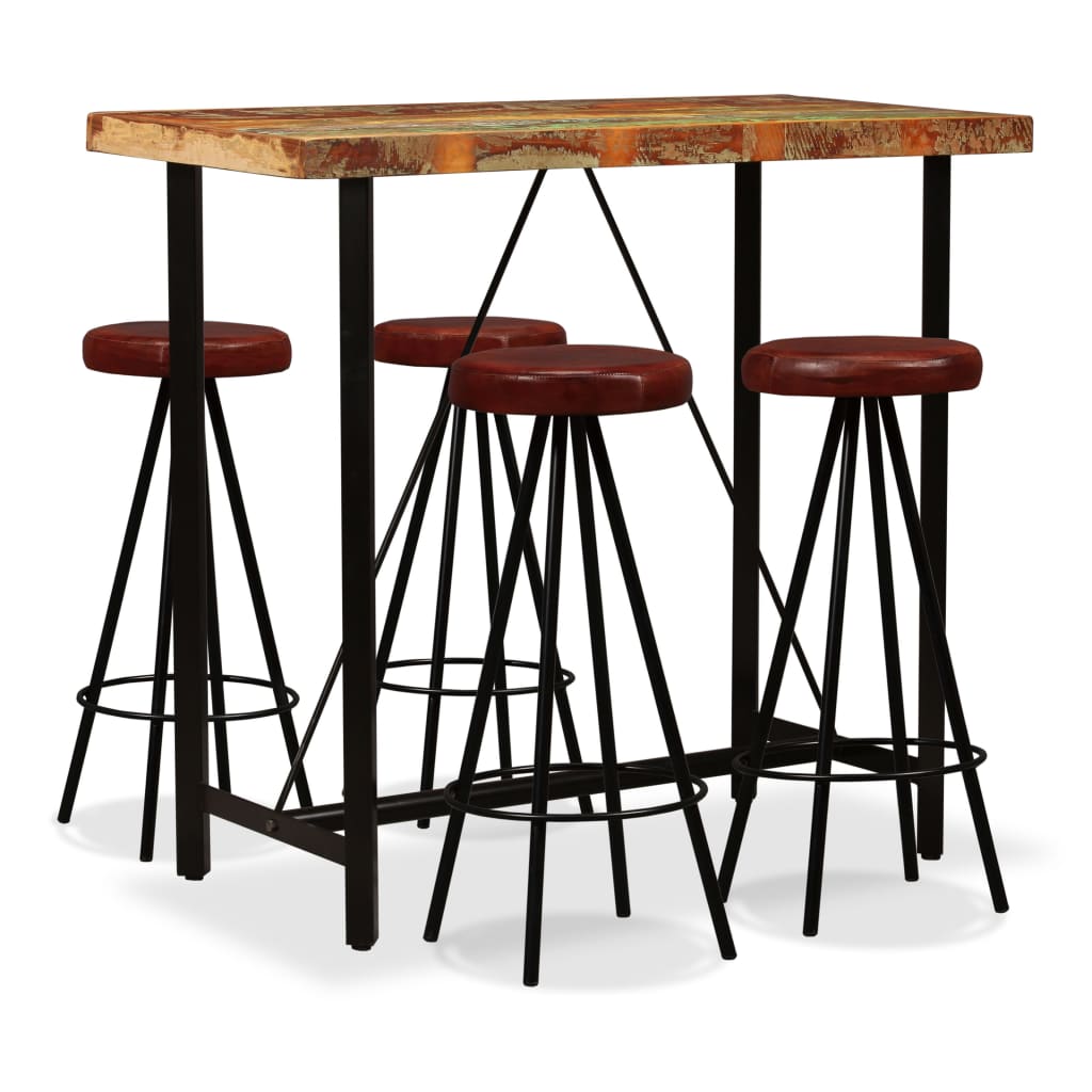 vidaXL Set mobilier bar, 5 piese lemn masiv reciclat și piele naturală vidaXL Set mobilier bar, 5 piese lemn masiv reciclat și piele naturală