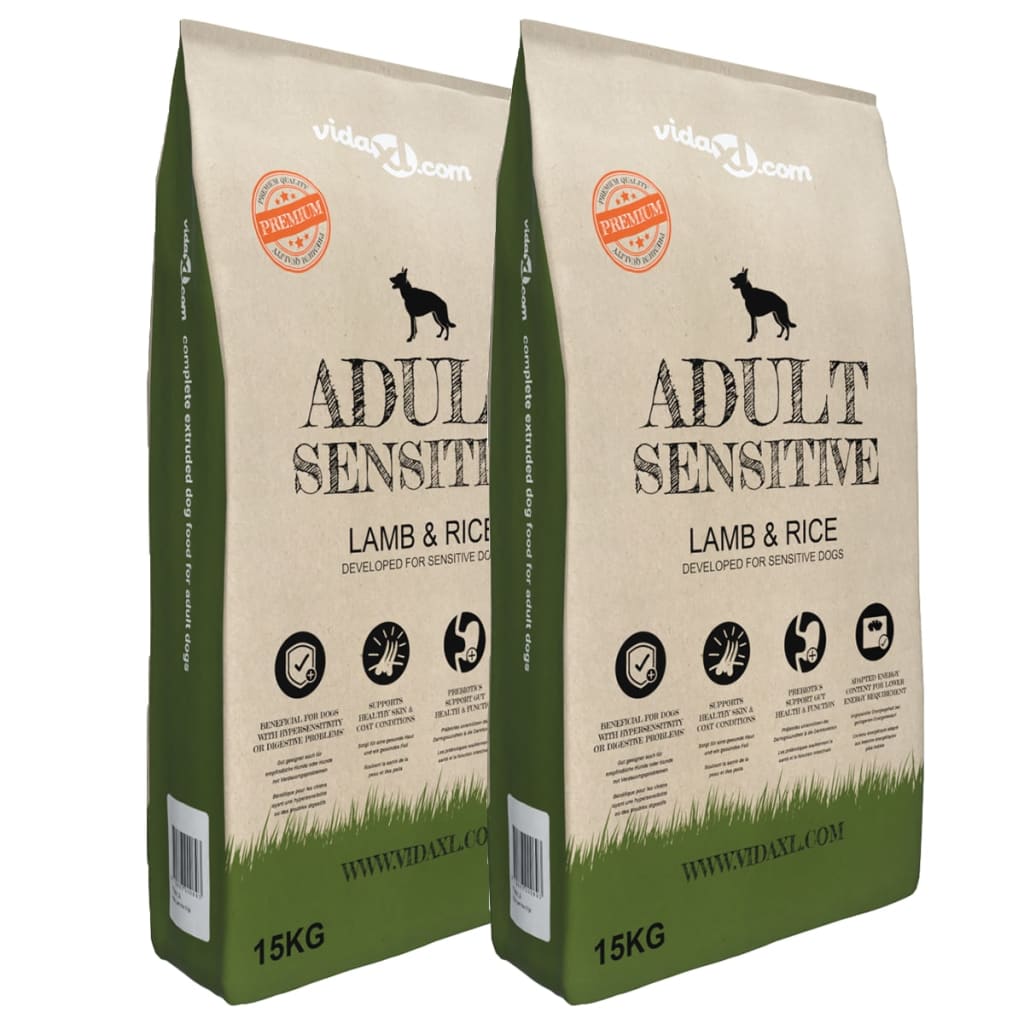 vidaXL Premium Hrană uscată câini "Miel și orez, adulți" 2 buc. 30 kg vidaXL Premium Hrană uscată câini "Miel și orez, adulți" 2 buc. 30 kg
