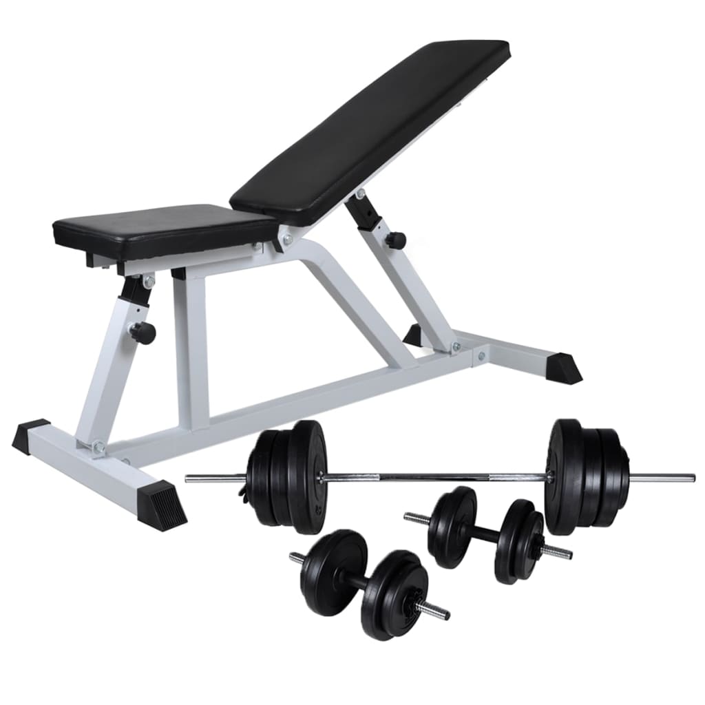 vidaXL Bancă de antrenament cu set de haltere și gantere, 60,5 kg vidaXL Bancă de antrenament cu set de haltere și gantere, 60,5 kg
