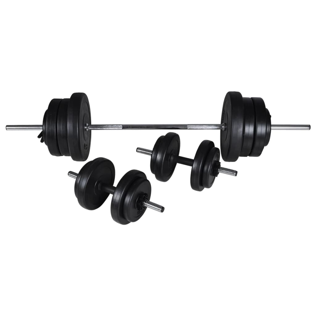 vidaXL Suport haltere genuflexiuni cu halteră și set gantere 60,5 kg vidaXL Suport haltere genuflexiuni cu halteră și set gantere 60,5 kg