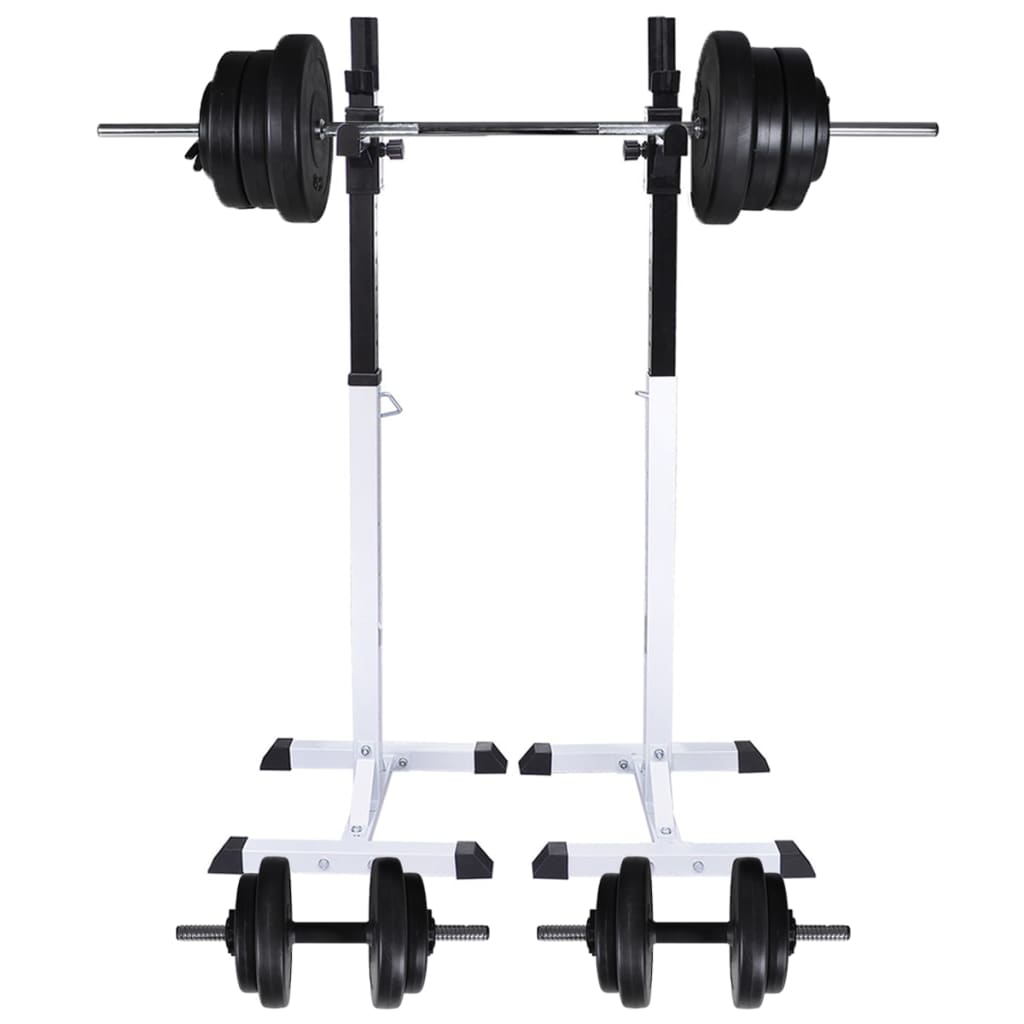 vidaXL Suport haltere genuflexiuni cu halteră și set gantere 60,5 kg vidaXL Suport haltere genuflexiuni cu halteră și set gantere 60,5 kg
