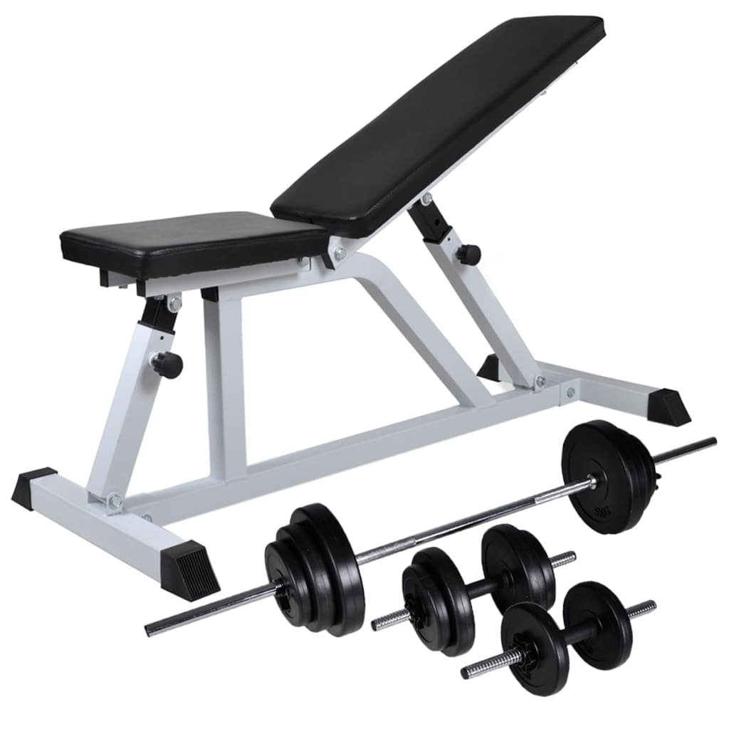 vidaXL Bancă de antrenament cu set de haltere și gantere, 30,5 kg vidaXL Bancă de antrenament cu set de haltere și gantere, 30,5 kg