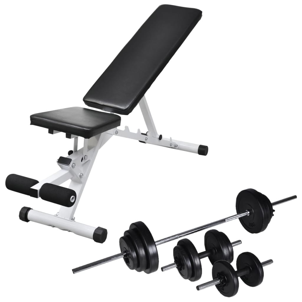 vidaXL Bancă de antrenament cu set de haltere și gantere, 30,5 kg vidaXL Bancă de antrenament cu set de haltere și gantere, 30,5 kg