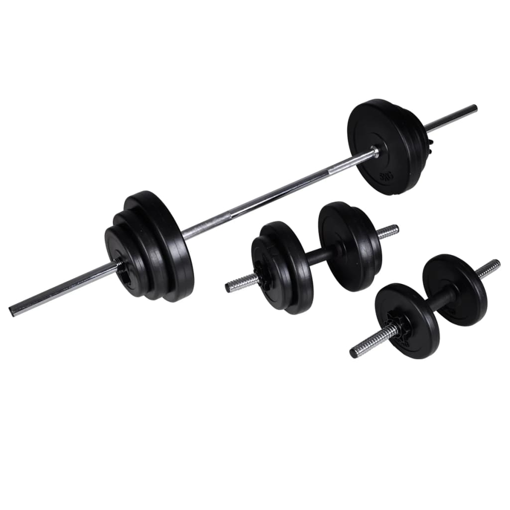 vidaXL Suport haltere genuflexiuni cu halteră și set gantere 30,5 kg vidaXL Suport haltere genuflexiuni cu halteră și set gantere 30,5 kg