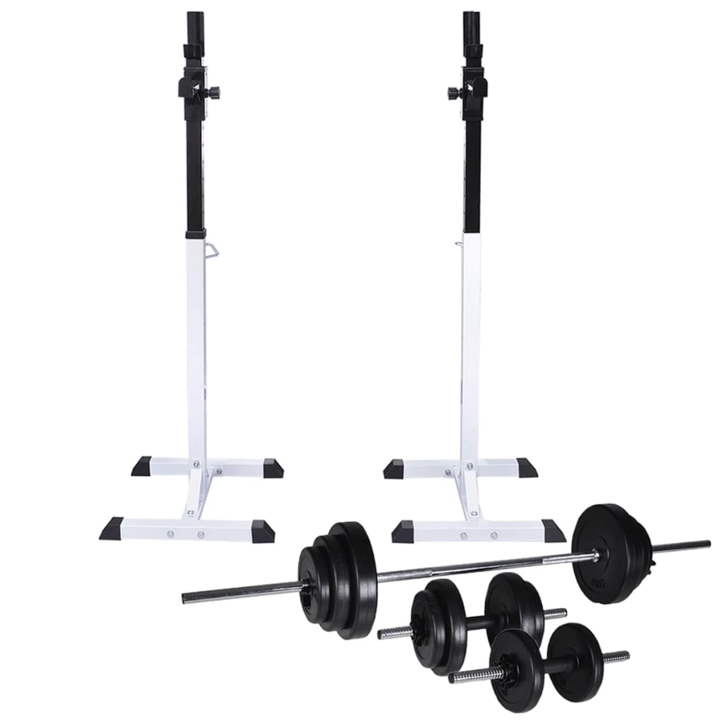 vidaXL Suport haltere genuflexiuni cu halteră și set gantere 30,5 kg vidaXL Suport haltere genuflexiuni cu halteră și set gantere 30,5 kg