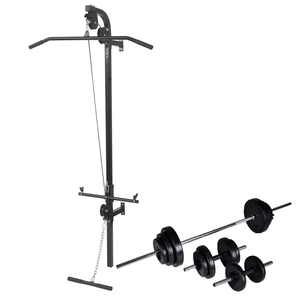 vidaXL Turn de forță montat pe perete cu set haltere & gantere 30,5 kg vidaXL Turn de forță montat pe perete cu set haltere & gantere 30,5 kg